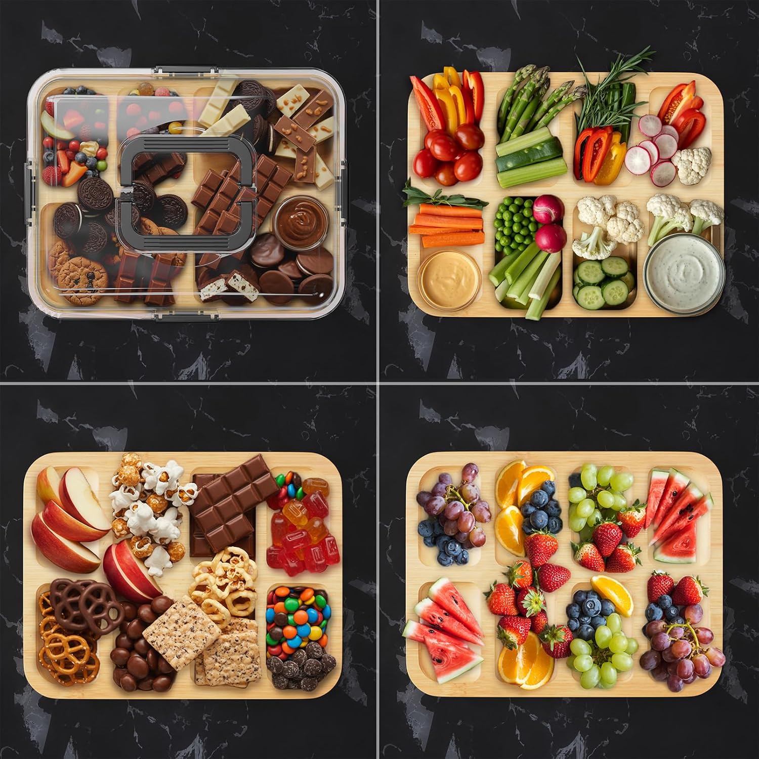 SpaceAid Charcuterie Board with Clear Lid, Portable Travel Cheese Cutting Boards for Picnic Accessories, Bamboo Serving Tray with Lids - Image 4