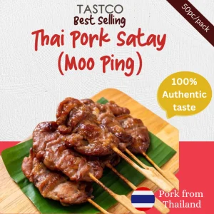[TastcoMart] Authentic Thai Moo Ping – Frozen Grilled Pork Satay (50 Sticks/Pack | 1KG)
